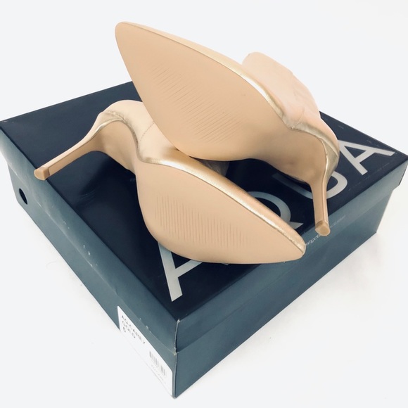 Aqua Pointed Toe Gold Leather Ankle Booties - Picture 6 of 10